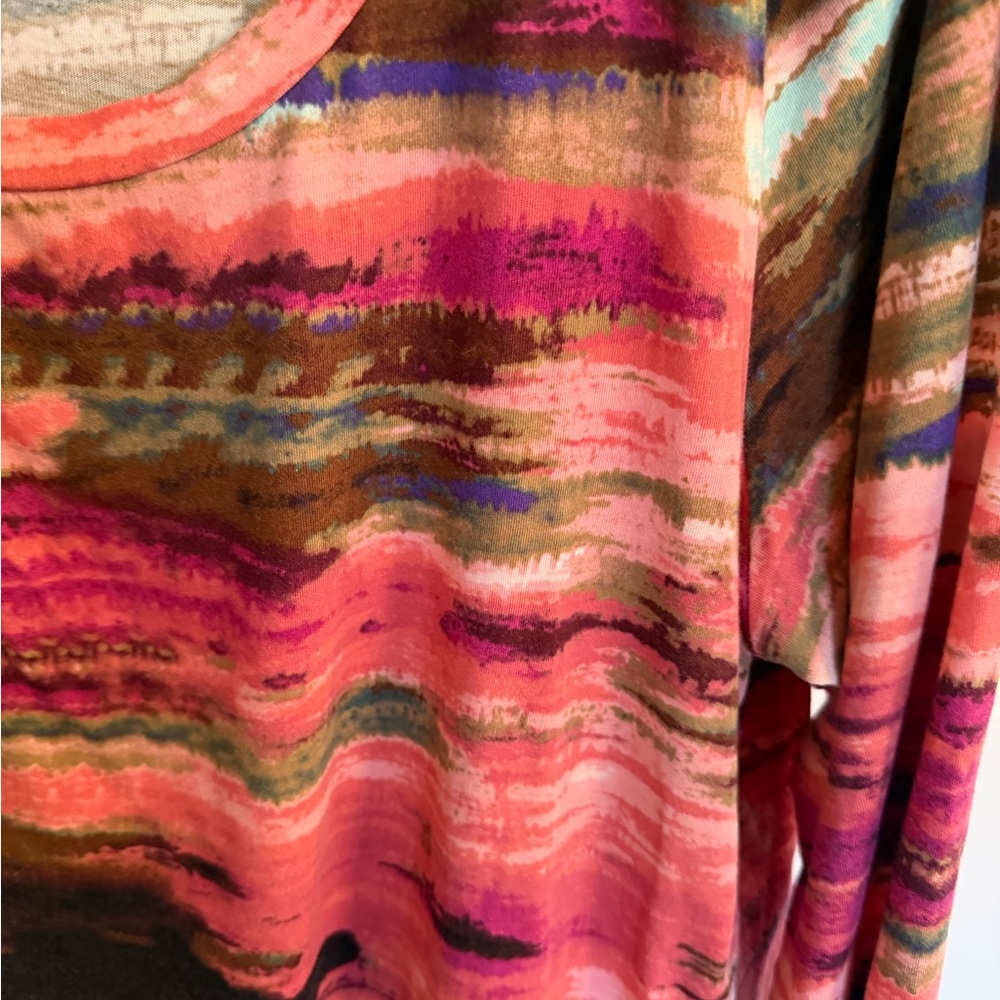 LOGO by Lori Goldstein Women's Colorful Brushstroke Top - Picture 2 of 3